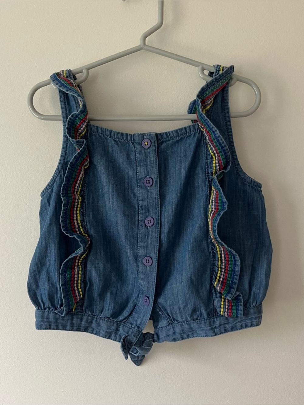 Girls BODEN Tank Top 7/8 Blue Rainbow Ruffle